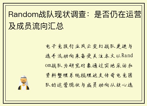 Random战队现状调查：是否仍在运营及成员流向汇总